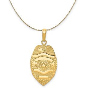14k Yellow Gold Polished Badge Necklace - 20 Inch